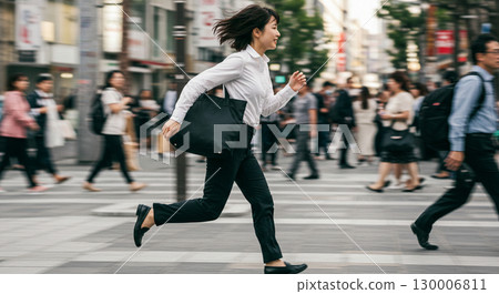 一名女子在清晨的十字路口奔跑 130006811