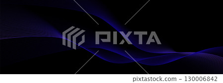 Blue minimal dynamic curved lines, abstract futuristic hi technology in a dark background with lighting effect 130006842
