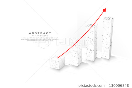 Red graph arrow up showing on the stock market 3D bars. low poly polygon wireframe 130006848