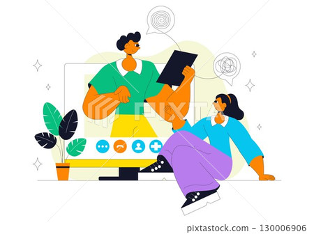 Online Mental Health Support Vector Illustration featuring Therapy Compositions and a Remote Consultation App with Psychological Assistance Service Online Mental Health Support Vector Illustration featuring Therapy Compositions and a Remote Consultation App with Psychological Assistance Service 130006906