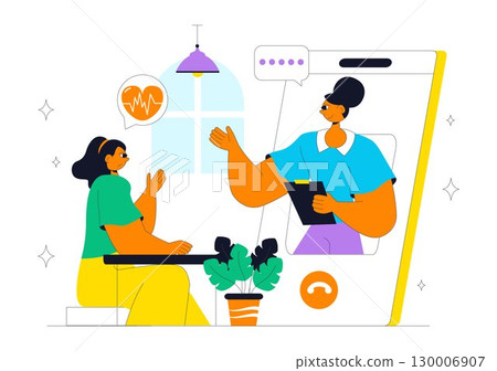 Online Mental Health Support Vector Illustration featuring Therapy Compositions and a Remote Consultation App with Psychological Assistance Service 130006907