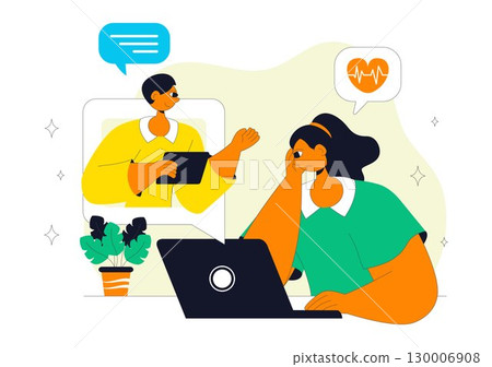 Online Mental Health Support Vector Illustration featuring Therapy Compositions and a Remote Consultation App with Psychological Assistance Service Online Mental Health Support Vector Illustration featuring Therapy Compositions and a Remote Consultation App with Psychological Assistance Service 130006908
