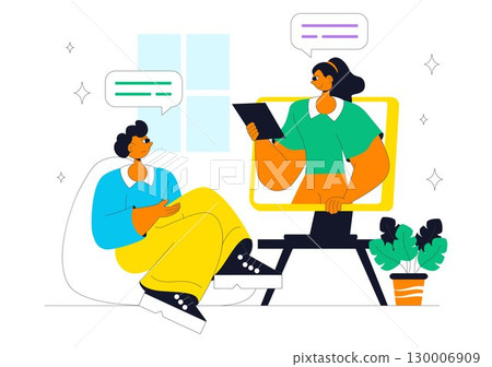 Online Mental Health Support Vector Illustration featuring Therapy Compositions and a Remote Consultation App with Psychological Assistance Service 130006909
