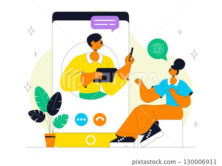 Online Mental Health Support Vector Illustration featuring Therapy Compositions and a Remote Consultation App with Psychological Assistance Service 130006911