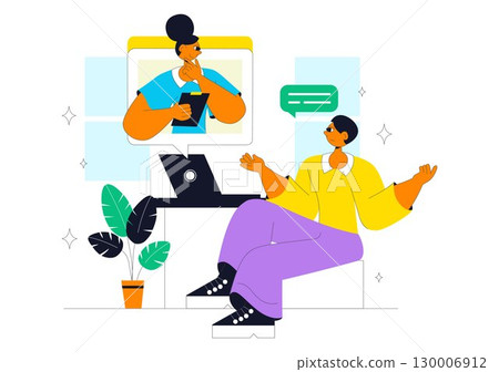 Online Mental Health Support Vector Illustration featuring Therapy Compositions and a Remote Consultation App with Psychological Assistance Service 130006912