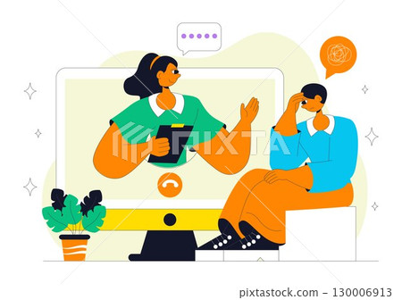 Online Mental Health Support Vector Illustration featuring Therapy Compositions and a Remote Consultation App with Psychological Assistance Service 130006913