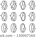 A vector illustration icon set of three-dimensional, 3D rotating arrows of various shapes 130007160