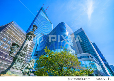 Tokyo cityscape, Japan, August 21st. Overlooking the redevelopment projects in Nihonbashi and Nihonbashi 1-chome. A new era... 130007219