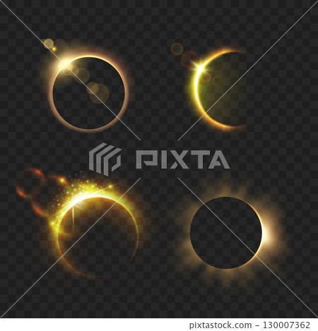 Solar Eclipse Moon Sun Light Effects Set. Abstract Overlay. Vector 130007362