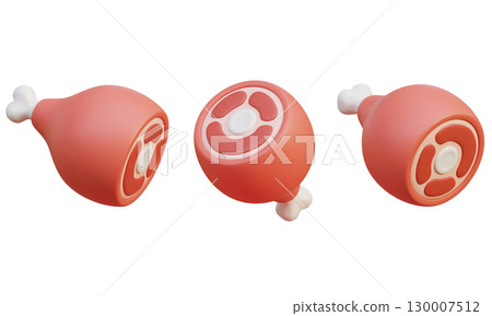 cartoon style pork Leg meat 3D Icon Graphic 130007512