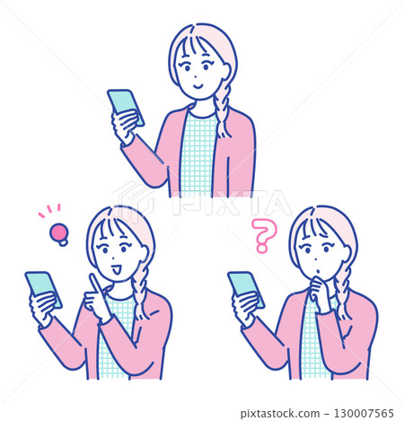 Illustration of a young woman using a smartphone 130007565