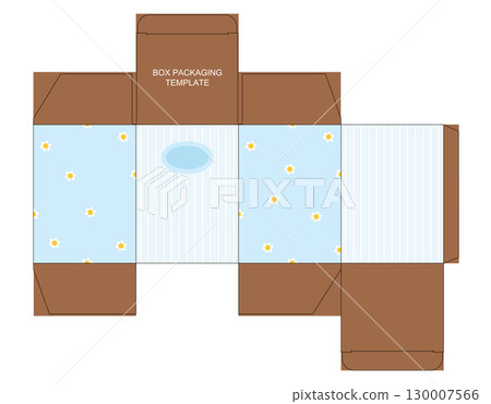 Cute box packaging template vector with flower pattern on a pastel blue and brown colour background for printing, package design, floral print, branding, marketing, girly modern box design, mockups 130007566
