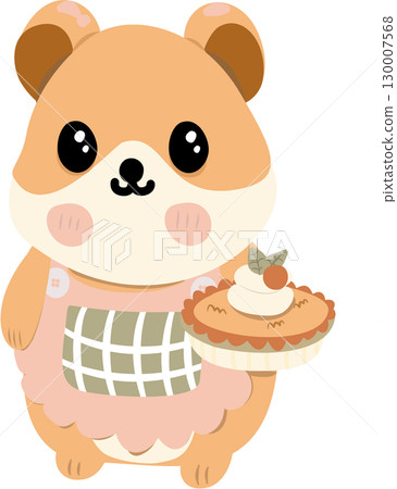 Cartoon of a hamster holding a tray of pie cakes Cartoon of a hamster holding a tray of pie cakes 130007568