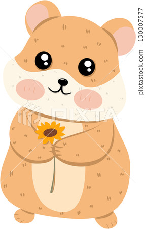 Cartoon of a hamster and sunflowers in autumn 130007577