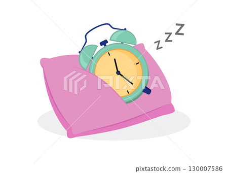Pillow with with a Sleeping Alarm Clock stock illustration Pillow with with a Sleeping Alarm Clock stock illustration 130007586