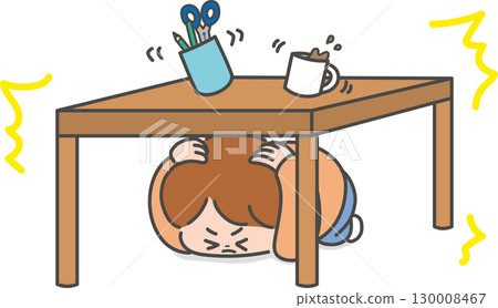 Children taking shelter under desks after an earthquake 130008467