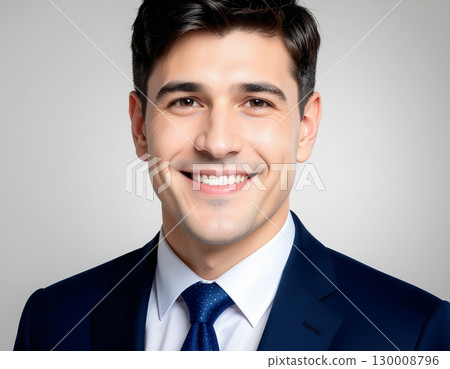 微笑的商人肖像頭像灰色背景 130008796