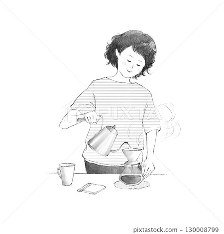 女人製作咖啡單色 130008799