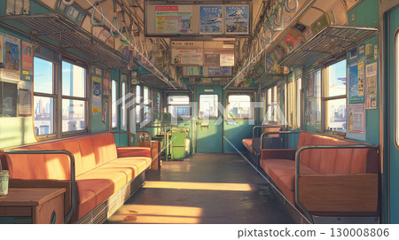 動畫風格背景:空蕩蕩的火車車廂內 動畫風格背景:空蕩蕩的火車車廂內 130008806