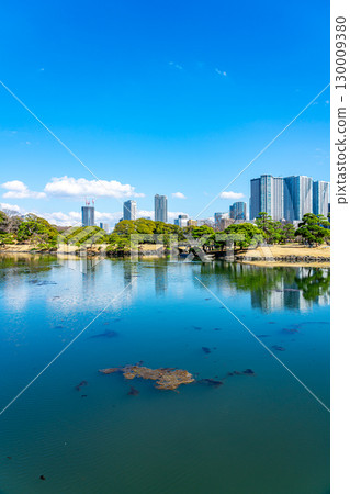 [Tokyo] The tidal pond at Hamarikyu Gardens, surrounded by skyscrapers 130009380