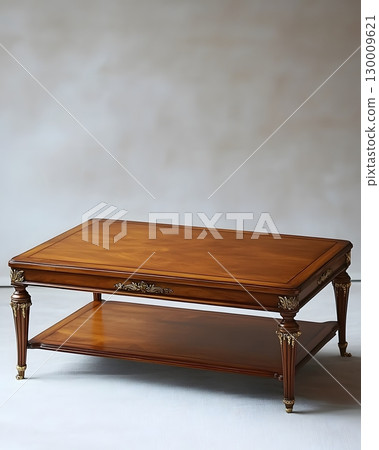 Wooden table with a shelf underneath it 130009621