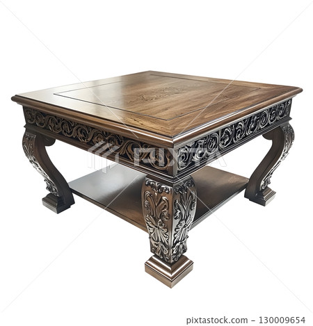 Wooden table with a carved design on the top Wooden table with a carved design on the top 130009654