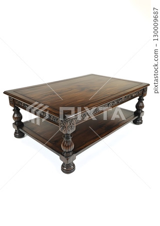 Wooden coffee table with a shelf underneath it 130009687