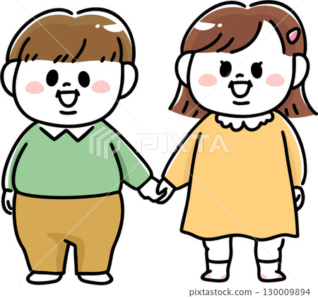 肥胖男孩和女孩手牽手 肥胖男孩和女孩手牽手 130009894