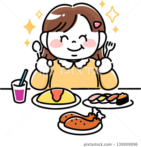 Obese girl delighted with luxurious meal 130009896