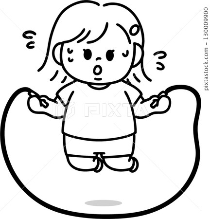 Obese girl jumping rope with all her might (line drawing) 130009900