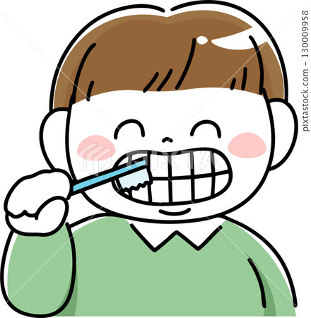 Obese boy brushing his teeth Obese boy brushing his teeth 130009958
