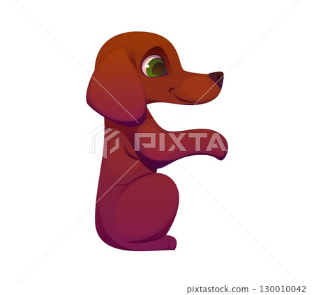 Letter F kids animal alphabet as cute cartoon dachshund dog pup character sits upright with one paw raised, funny zoo mascot font, children English typeface, funny type. Abc for children education Letter F kids animal alphabet as cute cartoon dachshund dog pup character sits upright with one paw raised, funny zoo mascot font, children English typeface, funny type. Abc for children education 130010042