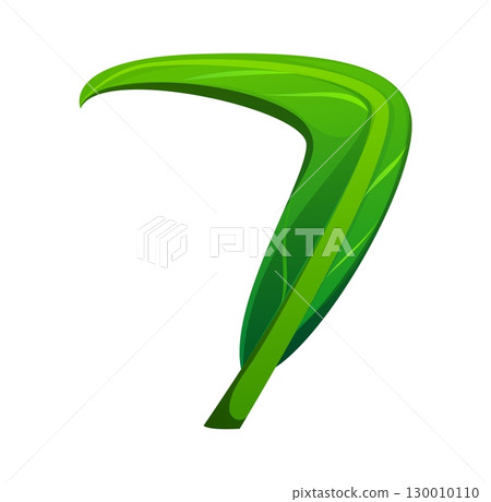 Plant green leaf font digit 7 seven. Green leaf math font number, tree foliage cartoon isolated vector type numeral symbol. Nature clean ecology kids ABC typeface figure or alphabet typeface digit 130010110
