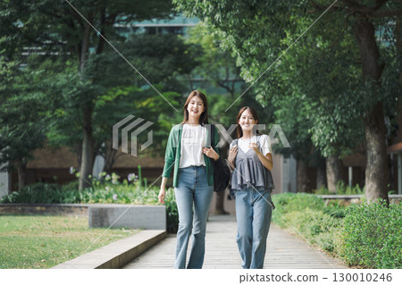 College students walking and talking with friends 130010246