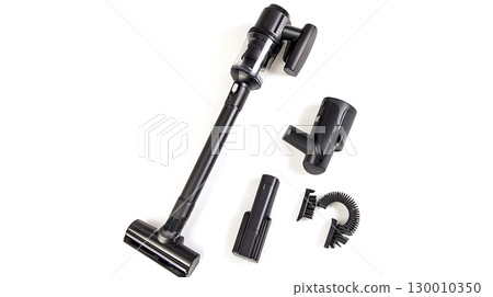 A black vacuum cleaner with a black handle and a black dustbin A black vacuum cleaner with a black handle and a black dustbin 130010350