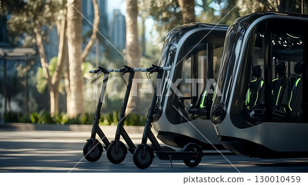 Three black scooters are parked next to each other 130010459