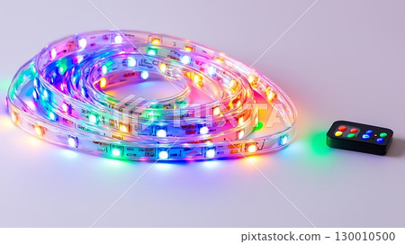 A long strip of colorful lights is on a white background 130010500
