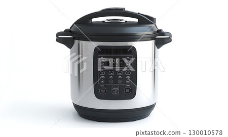 A silver pressure cooker with a digital display 130010578