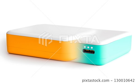 A small orange and green device with a white base 130010642