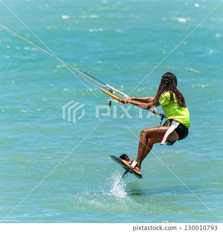 Kite surfing at Barra Grande beach on the coast of Piaui, northe Kite surfing at Barra Grande beach on the coast of Piaui, northe 130010793