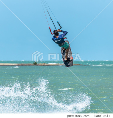 Kite surfing at Barra Grande beach on the coast of Piaui, northe Kite surfing at Barra Grande beach on the coast of Piaui, northe 130010817