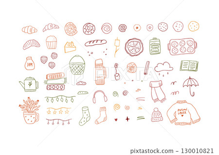 Hand drawn cozy autumn vector clipart set Hand drawn cozy autumn vector clipart set 130010821