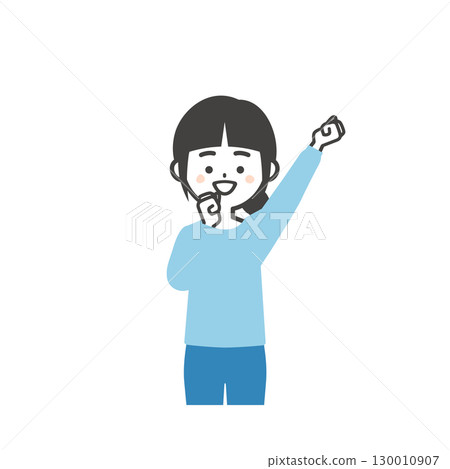 一個微笑女孩揮拳的插圖 130010907