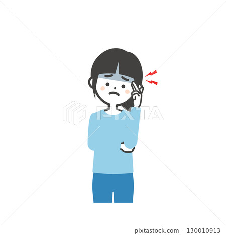 Illustration of a girl holding her temples 130010913