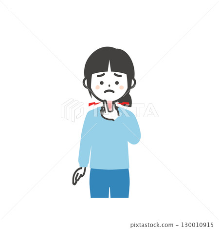 Illustration of a girl holding her throat Illustration of a girl holding her throat 130010915