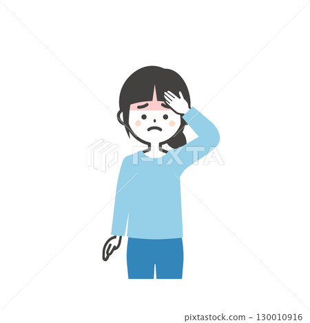 一個女孩摀著額頭的插圖 130010916