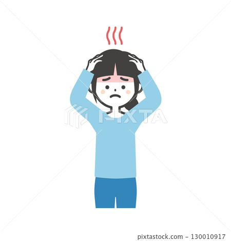 Illustration of a girl holding her head with both hands Illustration of a girl holding her head with both hands 130010917