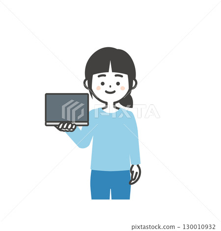 帶筆記型電腦的女孩插圖 帶筆記型電腦的女孩插圖 130010932