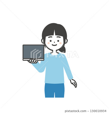 帶筆記型電腦的女孩插圖 130010934