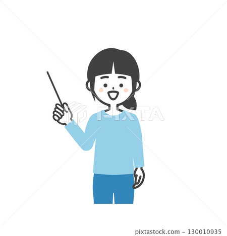 一個微笑女孩用指針指向的插圖 一個微笑女孩用指針指向的插圖 130010935